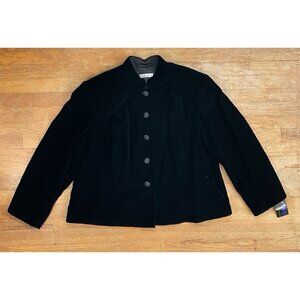 Vintage Women's Black Velvet Blazer NOS 1990s Covered Button Front Size Plus 1X